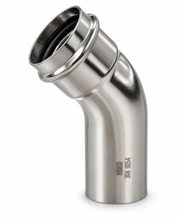 Cot 45° inox GP 304 V-press Ø15, MF (press × capăt de inserție)